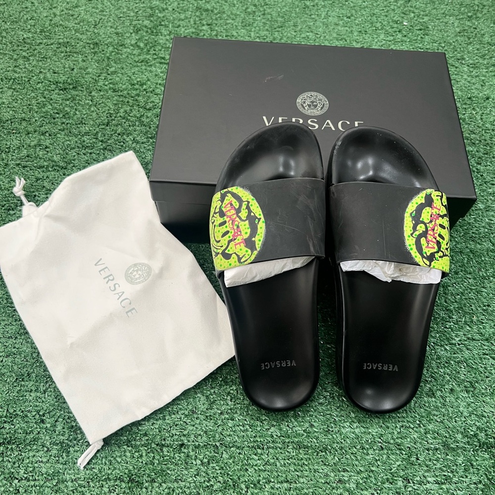 Versace Black Slides with Neon Design